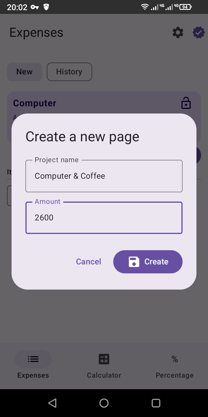 Create project page